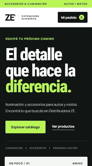 Pantalla de inicio de la tienda de Distribuidora ZE