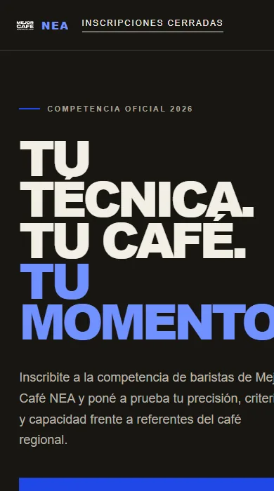 Pantalla de inicio del sitio de inscripción del concurso Mejor Café NEA